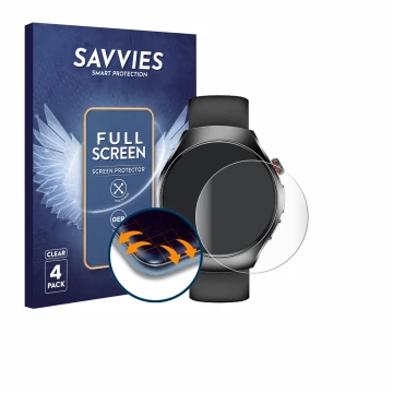 Parte frontale di una confezione del prodotto con il logo del marchio Savvies. Accanto è raffigurato il dispositivo Smartwatch
