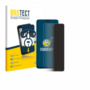 Parte frontale di una confezione del prodotto con il logo del marchio BROTECT. Accanto è raffigurato il dispositivo Honor 90 L