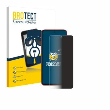 Parte frontale di una confezione del prodotto con il logo del marchio BROTECT. Accanto è raffigurato il dispositivo Motorola E