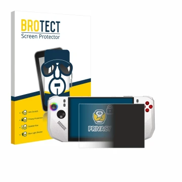 Parte frontale di una confezione del prodotto con il logo del marchio BROTECT. Accanto è raffigurato il dispositivo MSI Claw A