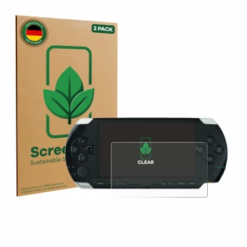 Parte frontale di una confezione del prodotto con il logo del marchio ScreenLeaf. Accanto è raffigurato il dispositivo Sony PS