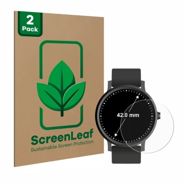 Parte frontale di una confezione del prodotto con il logo del marchio ScreenLeaf. Accanto è raffigurato il dispositivo Orologi
