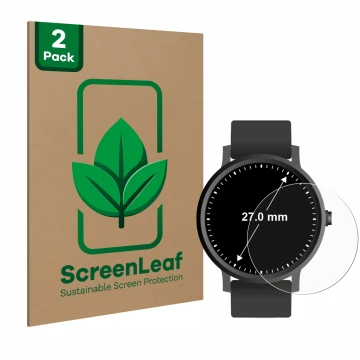 Parte frontale di una confezione del prodotto con il logo del marchio ScreenLeaf. Accanto è raffigurato il dispositivo Orologi