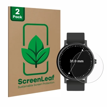 Parte frontale di una confezione del prodotto con il logo del marchio ScreenLeaf. Accanto è raffigurato il dispositivo Orologi