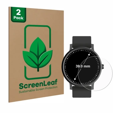 Parte frontale di una confezione del prodotto con il logo del marchio ScreenLeaf. Accanto è raffigurato il dispositivo Orologi