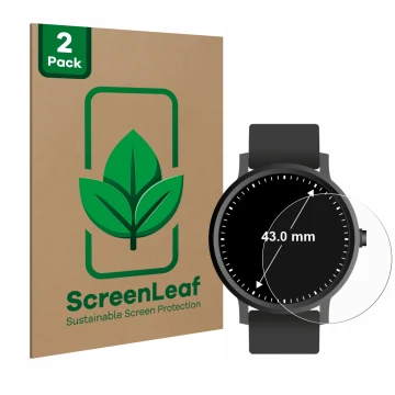 Parte frontale di una confezione del prodotto con il logo del marchio ScreenLeaf. Accanto è raffigurato il dispositivo Orologi