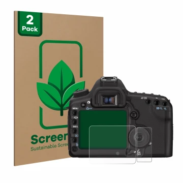 Parte frontale di una confezione del prodotto con il logo del marchio ScreenLeaf. Accanto è raffigurato il dispositivo Canon E