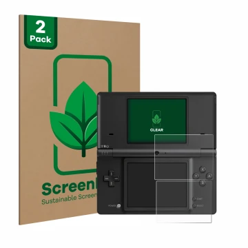 Parte frontale di una confezione del prodotto con il logo del marchio ScreenLeaf. Accanto è raffigurato il dispositivo Nintend