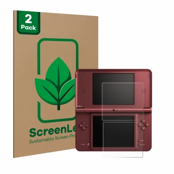 Parte frontale di una confezione del prodotto con il logo del marchio ScreenLeaf. Accanto è raffigurato il dispositivo Nintend