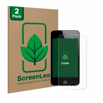 Parte frontale di una confezione del prodotto con il logo del marchio ScreenLeaf. Accanto è raffigurato il dispositivo Apple i