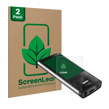 Parte frontale di una confezione del prodotto con il logo del marchio ScreenLeaf. Accanto è raffigurato il dispositivo Intenso