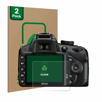 Parte frontale di una confezione del prodotto con il logo del marchio ScreenLeaf. Accanto è raffigurato il dispositivo Nikon D