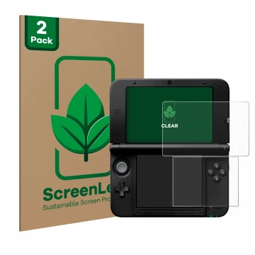 Parte frontale di una confezione del prodotto con il logo del marchio ScreenLeaf. Accanto è raffigurato il dispositivo Nintend