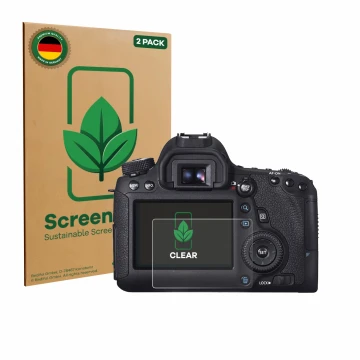 Parte frontale di una confezione del prodotto con il logo del marchio ScreenLeaf. Accanto è raffigurato il dispositivo Canon E