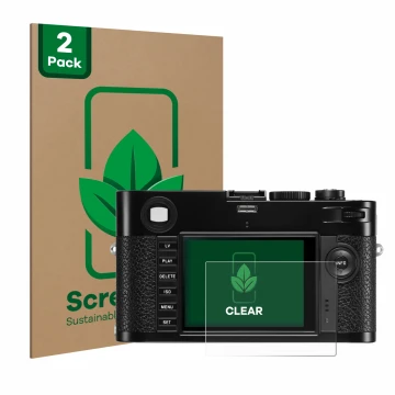 Parte frontale di una confezione del prodotto con il logo del marchio ScreenLeaf. Accanto è raffigurato il dispositivo Leica M