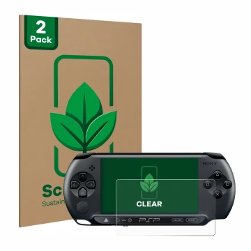 Parte frontale di una confezione del prodotto con il logo del marchio ScreenLeaf. Accanto è raffigurato il dispositivo Sony PS