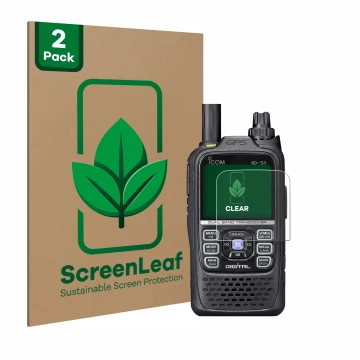 Parte frontale di una confezione del prodotto con il logo del marchio ScreenLeaf. Accanto è raffigurato il dispositivo Icom ID