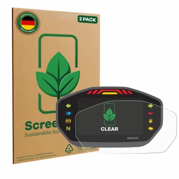 Parte frontale di una confezione del prodotto con il logo del marchio ScreenLeaf. Accanto è raffigurato il dispositivo Ducati 