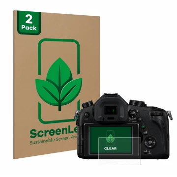 Parte frontale di una confezione del prodotto con il logo del marchio ScreenLeaf. Accanto è raffigurato il dispositivo Panason