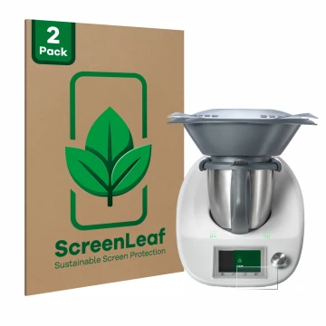 Parte frontale di una confezione del prodotto con il logo del marchio ScreenLeaf. Accanto è raffigurato il dispositivo Vorwerk