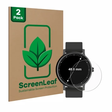 Parte frontale di una confezione del prodotto con il logo del marchio ScreenLeaf. Accanto è raffigurato il dispositivo Orologi