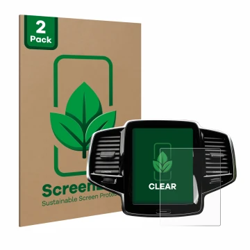 Parte frontale di una confezione del prodotto con il logo del marchio ScreenLeaf. Accanto è raffigurato il dispositivo Volvo X