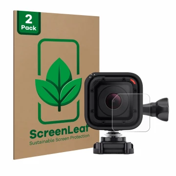 Parte frontale di una confezione del prodotto con il logo del marchio ScreenLeaf. Accanto è raffigurato il dispositivo GoPro H