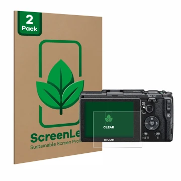Parte frontale di una confezione del prodotto con il logo del marchio ScreenLeaf. Accanto è raffigurato il dispositivo Ricoh G