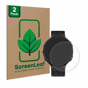 Parte frontale di una confezione del prodotto con il logo del marchio ScreenLeaf. Accanto è raffigurato il dispositivo Garmin 