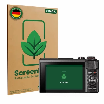 Parte frontale di una confezione del prodotto con il logo del marchio ScreenLeaf. Accanto è raffigurato il dispositivo Canon P