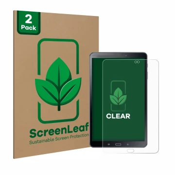 Parte frontale di una confezione del prodotto con il logo del marchio ScreenLeaf. Accanto è raffigurato il dispositivo Samsung