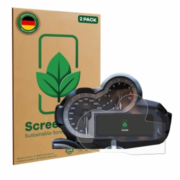 Parte frontale di una confezione del prodotto con il logo del marchio ScreenLeaf. Accanto è raffigurato il dispositivo BMW R 1