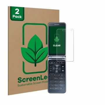 Parte frontale di una confezione del prodotto con il logo del marchio ScreenLeaf. Accanto è raffigurato il dispositivo Samsung