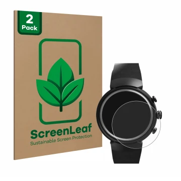 Parte frontale di una confezione del prodotto con il logo del marchio ScreenLeaf. Accanto è raffigurato il dispositivo ASUS Ze