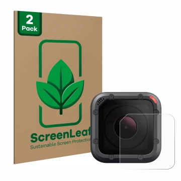Parte frontale di una confezione del prodotto con il logo del marchio ScreenLeaf. Accanto è raffigurato il dispositivo GoPro H