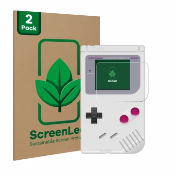 Parte frontale di una confezione del prodotto con il logo del marchio ScreenLeaf. Accanto è raffigurato il dispositivo Nintend