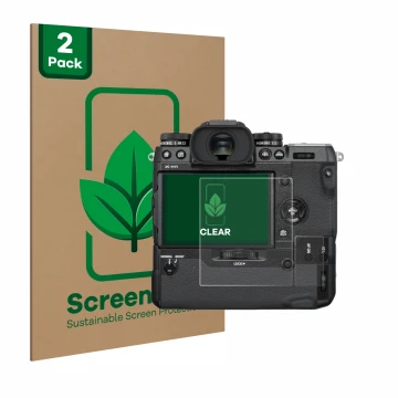 Parte frontale di una confezione del prodotto con il logo del marchio ScreenLeaf. Accanto è raffigurato il dispositivo Fujifil