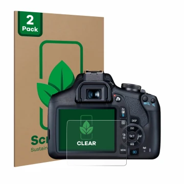 Parte frontale di una confezione del prodotto con il logo del marchio ScreenLeaf. Accanto è raffigurato il dispositivo Canon E