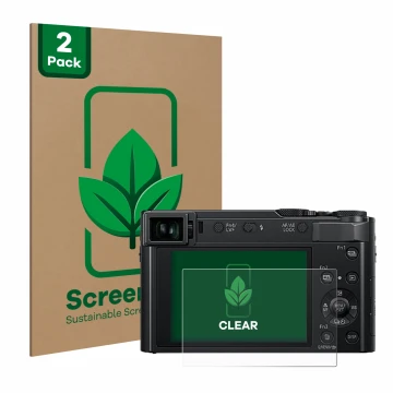 Parte frontale di una confezione del prodotto con il logo del marchio ScreenLeaf. Accanto è raffigurato il dispositivo Panason