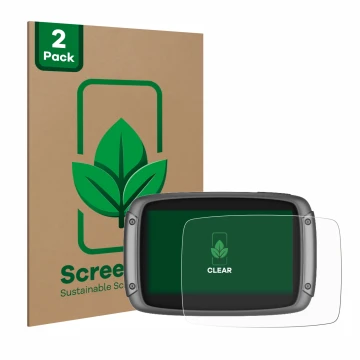 Parte frontale di una confezione del prodotto con il logo del marchio ScreenLeaf. Accanto è raffigurato il dispositivo TomTom 