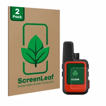 Parte frontale di una confezione del prodotto con il logo del marchio ScreenLeaf. Accanto è raffigurato il dispositivo Garmin 