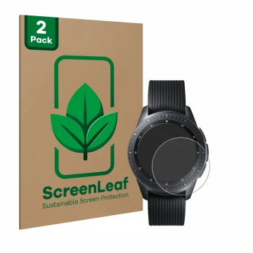 Parte frontale di una confezione del prodotto con il logo del marchio ScreenLeaf. Accanto è raffigurato il dispositivo Samsung