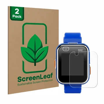 Parte frontale di una confezione del prodotto con il logo del marchio ScreenLeaf. Accanto è raffigurato il dispositivo Vtech K