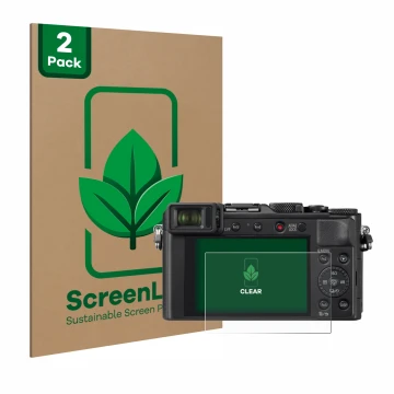 Parte frontale di una confezione del prodotto con il logo del marchio ScreenLeaf. Accanto è raffigurato il dispositivo Panason