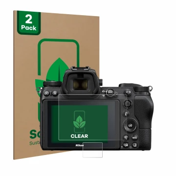 Parte frontale di una confezione del prodotto con il logo del marchio ScreenLeaf. Accanto è raffigurato il dispositivo Nikon Z