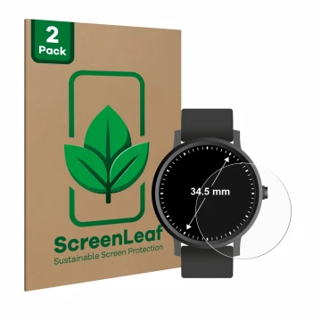 Parte frontale di una confezione del prodotto con il logo del marchio ScreenLeaf. Accanto è raffigurato il dispositivo Orologi