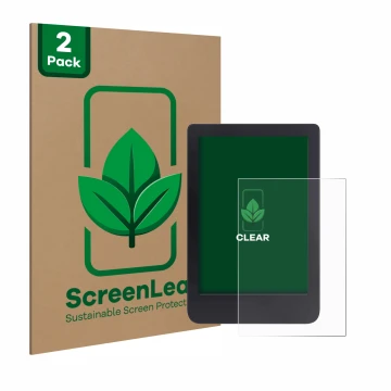 Parte frontale di una confezione del prodotto con il logo del marchio ScreenLeaf. Accanto è raffigurato il dispositivo Tolino 
