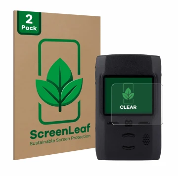 Parte frontale di una confezione del prodotto con il logo del marchio ScreenLeaf. Accanto è raffigurato il dispositivo Motorol