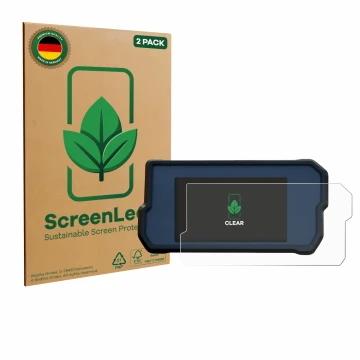 Parte frontale di una confezione del prodotto con il logo del marchio ScreenLeaf. Accanto è raffigurato il dispositivo KTM 390