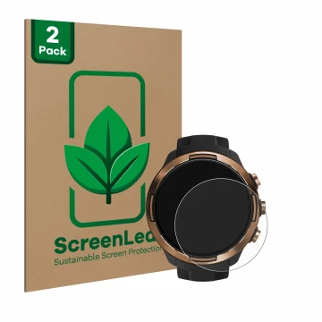 Parte frontale di una confezione del prodotto con il logo del marchio ScreenLeaf. Accanto è raffigurato il dispositivo Suunto 